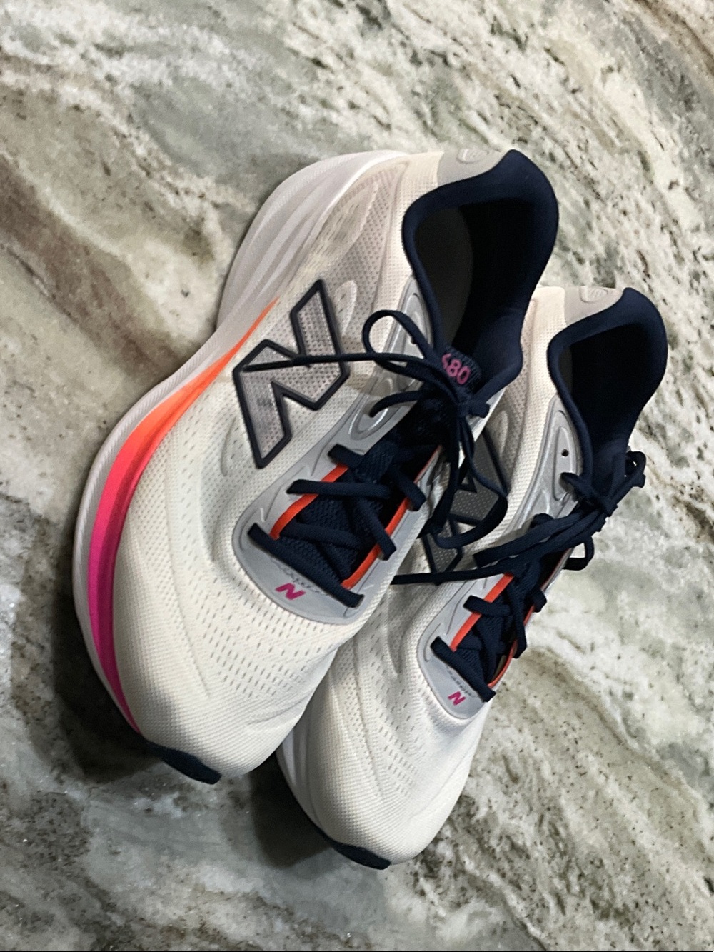 New Balance Women's White Running Sneakers with Navy and Pink Gradient